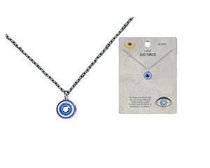 Collana occhio turco in acciaio Color argento con catena a maglie alla moda placcata in oro con zircone di perle diamantate per regalo o festa - Product Image 1