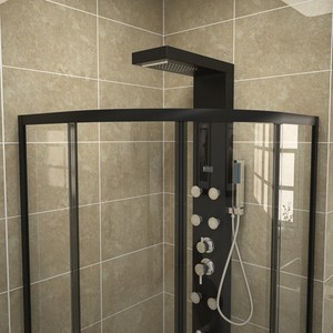 Paroi de douche pliante moderne en forme de secteur, verre trempé transparent 4 mm, avec poignée et drain, pour salle de bain d'hôtel - Product Image 2