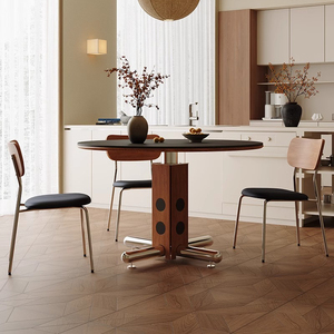Mesa Vintage moderna Bauhaus, mesa de comedor de madera maciza negra Retro, silla de acero inoxidable, silla de losa de roca para apartamento pequeño de gama alta - Product Image 4