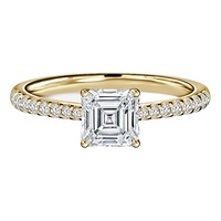 Bague de fiançailles en or jaune massif 10K/14K/18K avec diamant de laboratoire taille Asscher 1 carat, sertie quatre griffes et pavé, certifiée IGI, personnalisable CVD/HPHT
