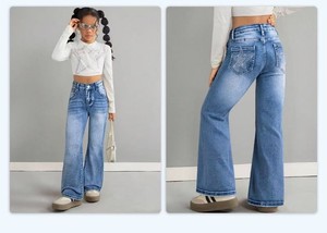 Taille haute évasé <span class=keywords><strong>jean</strong></span> fille Slim Fit Denim pantalon décontracté jambe droite pantalon été saison adolescentes Fasion - Product Image 6
