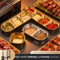 Plato para Salsas de Acero Inoxidable, Ecológico, con Diseño Coreano Dorado, para Salsas Picantes, Barbacoa, Vajilla Rectangular con Diseño Escarchado