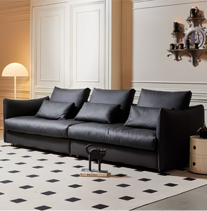 Divano in Vera Pelle Nera Moderno a 3 Posti Pronto per la Spedizione, Set Divani in Pelle Bovina per Ufficio e Reception, Vendita Diretta dalla Fabbrica - Product Image 1