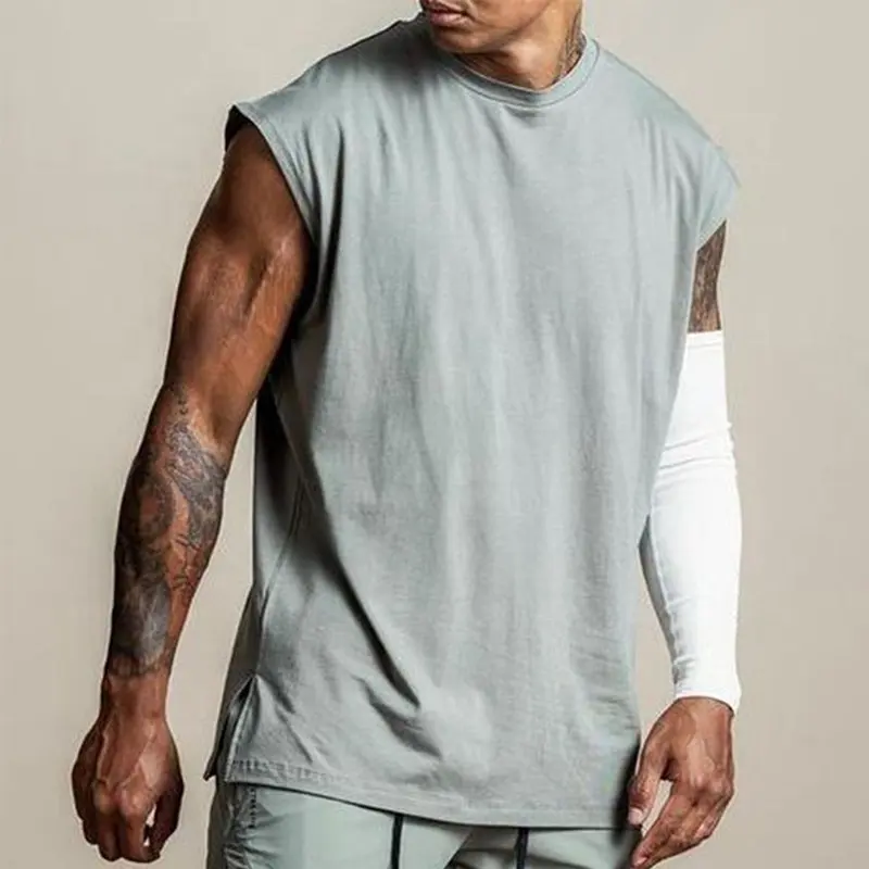 Workout Sleeveless Shirt men Tank Top Cotton Running Fitness Crewneck Sweatshirt Basketball Gym Vest Men