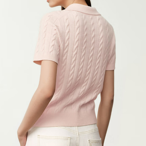 Top Estivo da <span class=keywords><strong>Donna</strong></span> a Maniche Corte in Lana/Cashmere con Scollo a V Lavorato a Maglia Personalizzabile - Product Image 4