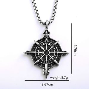 Collar con Colgante de Brújula Vikinga de Acero Inoxidable para Hombre, Estilo Nórdico Vintage, Diseño Geométrico con Puntas, Joyería de Regalo - Product Image 5
