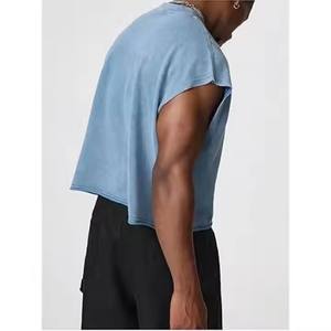 Custom Raw Edge Sport Fitness Vest Sleeveless T-shirt Oversized Streetwear Boxy <b>Cropped</b> Gym French Terry Tank <b>Top</b> <b>for</b> <b>Men</b> - Product Image 3