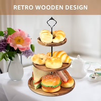 Houten snackrek met metalen handgrepen, gebak- en fruitplateau voor keuken en evenementen, 3-laags houten fruitpresentatieplateau