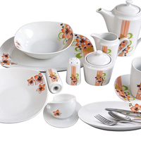 Service de table en porcelaine de 49 pièces avec décor, assiettes rondes, bols, tasses, vaisselle de table, vente en gros, service de table pour restaurant, hôtel