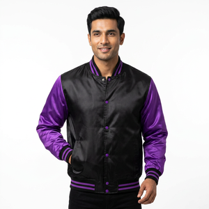 Blouson de baseball personnalisé brodé 100 % polyester satiné, style universitaire, bomber, en toile, satiné sur mesure - Product Image 1