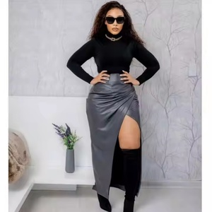 กระโปรงหนังสีเทาแฟชั่นใหม่ปี 2023 ขายส่ง กระโปรงยาวหนัง PU เซ็กซี่ ทันสมัย สบายๆ ระบายอากาศได้ดี สำหรับผู้หญิง - Product Image 2