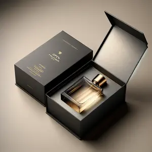 Caixas de perfume para embalagens de cosméticos, frasco de papel magnético preto reciclável com logotipo personalizado 30ML 50ML 100ML