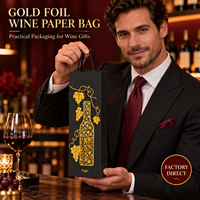 Sacs cadeaux noirs en gros pour vin, 11 x 9 x 35 cm, avec impression dorée, pour dégustations en vignobles, cadeaux de fêtes et banquets