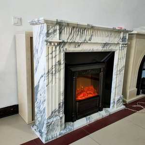 Chimenea Moderna de Piedra Fundida con Marco de Mármol Blanco Calacata Viola Tallado a Mano, Instalación Independiente para Hoteles - Product Image 3