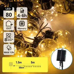 Guirnalda de luces solares, alambre de cobre, G50, blanco cálido, 5 m. Ideal para decoraciones exteriores y para crear ambientes. - Product Image 1