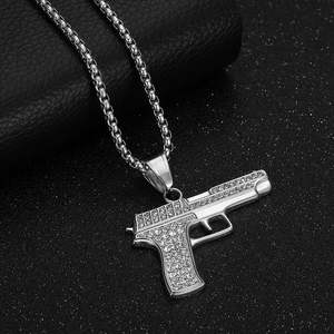 Hip Hop Gang Small Pistol Gun Rock Rapper Iced Out Cubic Zirconia Pvd Stainless Steel Fashion Jewelry <b>Pendant</b> Necklaces for <b>Men</b> - Product Image 5