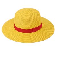 MADESHINE verano hombres Cosplay sombrero de paja japonés Anime Fans amarillo rojo cinta Luffy con rafia para accesorio de pesca