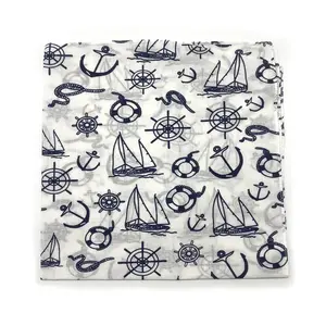 经典欧式英式围巾纯棉全印花海洋方巾海军风海锚手帕