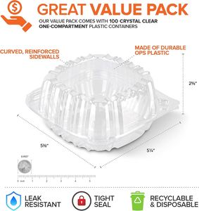 5 Inch <b>Recycled</b> Disposable Custom Clear Square PET Plastic Clamshell Container Stackable Durable Restaurant Food Truck <b>Boxes</b> - Product Image 2