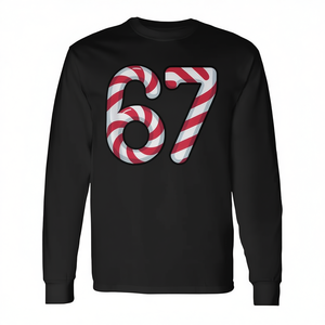 Camiseta festiva de manga larga con diseño de 67 bastones de caramelo navideños - Product Image 2