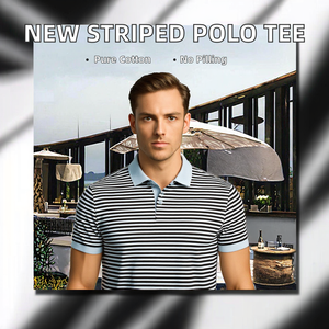 Nueva Camiseta de Verano para Hombre, 100% Algodón, Anti-Pilling, Bordada, de Manga Corta, a Rayas, con Botones - Product Image 2