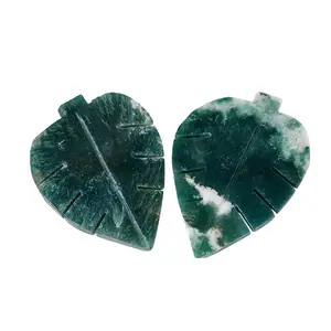Wholesale Hot Selling Natural Crystal Moss Agate Carved Green Leaf Crystal For Home Decor