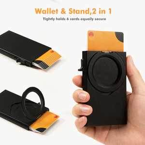 Casekey New Design RFID Blocking Aluminum Pop up <b>Wallet</b> Slim Metal Magnetic Card <b>Holder</b> with Mobile Phone Stand - Product Image 5