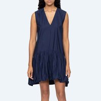 Robes Midi Élégantes et Tendance pour Femme, Personnalisées, de Haute Qualité, Été Automne, Unies, Taille Naturelle, Col en V, Sans Manches, avec Volants et Effet Froncé