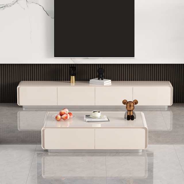 Modern Custom Solid Wood TV Cabinet and Tea Table Set Living Room Furniture TV Stand