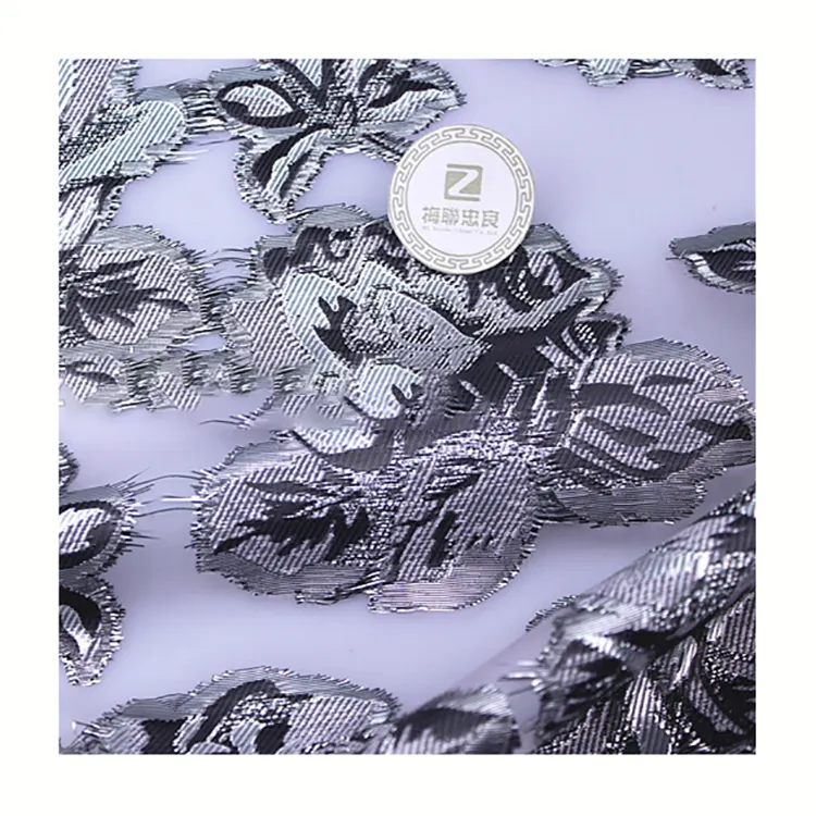 Großhandel Metallic Silber Jacquard Spitze Clipped Jacquard Organza Cut Flower Lace Stoff Brokat