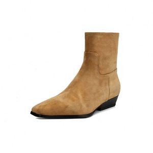 Botines Cortos de Gamuza Vintage para Niños Cialisa 2025, Zapatos Nuevos con Punta Cuadrada, Botines de <span class=keywords><strong>Mujer</strong></span> con Cremallera y Tacón Bajo Cómodos, Tallas 42, Color Albaricoque - Product Image 5
