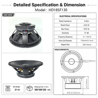 Haut-parleur de basses HD18SF130 18 pouces 280*30, 2000W RMS, 4000W de crête, 8 ohms, bobine vocale de 5,2 pouces pour système de sonorisation PA de scène