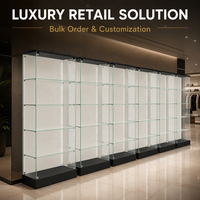 Vitrine de luxe sans cadre en verre trempé pleine vue avec éclairage LED, porte verrouillable et étagères réglables pour bijoux et centres commerciaux