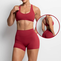 Ensemble de sport pour femme de haute qualité avec soutien-gorge de fitness à logo personnalisé en nylon et élasthanne, dos nageur, et short de yoga sans effet froncé