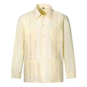 Camicie Guayabera da uomo con quattro tasche ricamate a maniche lunghe - Product Image 4
