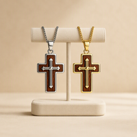 Collier pendentif croix personnalisé en acier inoxydable 316L avec incrustation de bois, bijoux de foi chrétienne pour hommes, vente en gros, usine OEM, marque privée