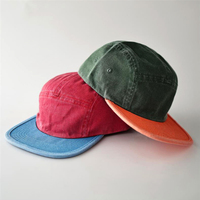 Casquette de baseball unisexe en coton délavé vintage à 5 panneaux, color block, à visière courte et plate, style rétro vieilli, décontractée, type camper, snapback