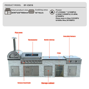 Îlot de barbecue à gaz en acier inoxydable haut de gamme sur mesure avec four à <span class=keywords><strong>pizza</strong></span> et plaque de cuisson, 7 brûleurs et sécurité flamme pour les réunions de famille - Product Image 5