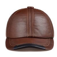 Gorra de Béisbol de Cuero Genuino, Forrada con Felpa Marrón, Cálida, Resistente al Viento, Protección Solar, para Hombre, Otoño e Invierno
