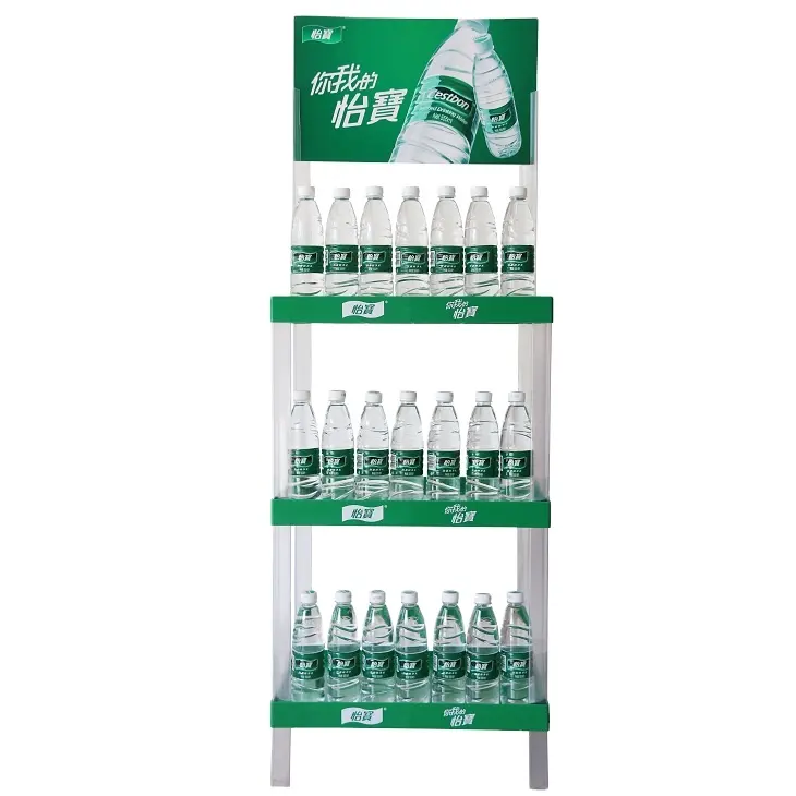 Mineral water promotion display shelf in supermarket display