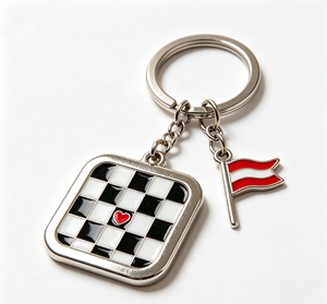 Porte-clés en alliage de zinc avec logo personnalisé, émail noir et blanc à carreaux, avec pendentif drapeau pour cadeaux - Product Image 3