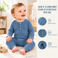 100% Katun Organik Bersertifikat GOTS Baju Bayi Lengan Panjang Polos dengan Kancing Tekan untuk Bayi Baru Lahir