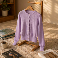 Cardigan décontracté pour femme en maille personnalisé à faible MOQ, à manches longues, col rond, ajouré, anti-rétrécissement et orné de paillettes