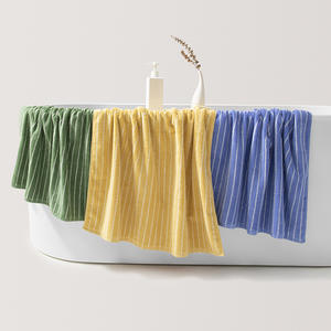 ผ้าขนหนูอาบน้ำลายทางผ้าฝ้ายแท้ 70x140 ซม. หนานุ่ม ซึมซับได้ดี สำหรับใช้ในบ้าน สีเหลือง - Product Image 4