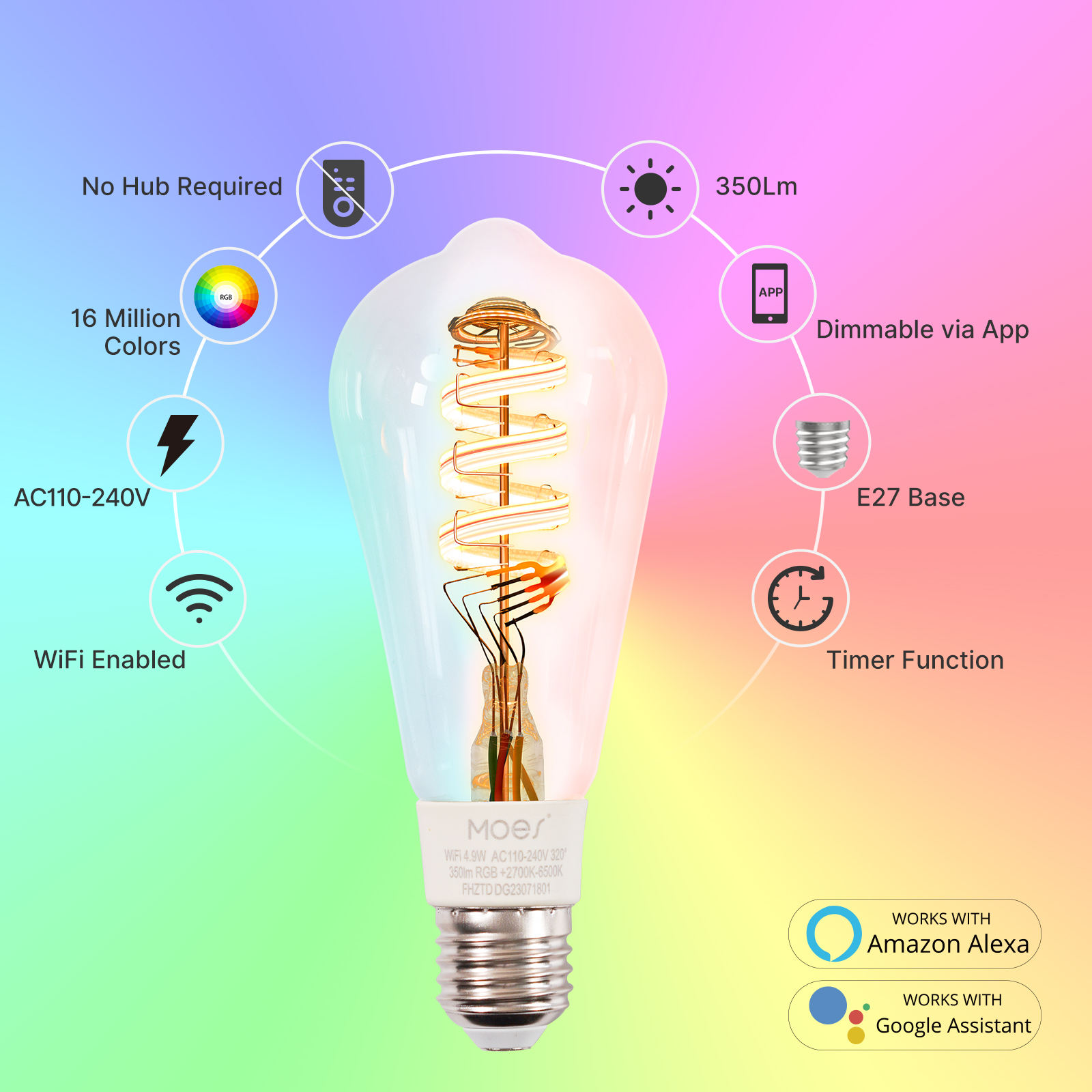 MOES Lampadina Intelligente Matter GU10, Luce LED RGB WLAN, Dimmerabile, Bianco Caldo 2700K-6500K E Bianco Freddo, Musica Sincronizzata, Colore 16M, Compatibile Con Apple HomeKit E Alexa, Google Home - Foto 9