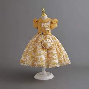 女の子プリンセスフラワードレスジャケット + バッグコスチューム誕生日子供レースドレスピンクオレンジ服弓 - Product Image 4