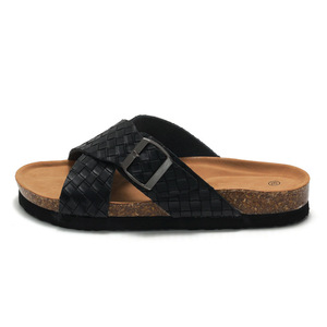 Sandalias Negras de Cuero Genuino con Tiras Cruzadas y Hebilla, Suela de Corcho, Chanclas de Verano con Punta Abierta, Estilo Clásico - Product Image 2