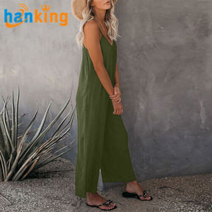 Ehanking mujeres Boho sin mangas correas fruncido suelto mamelucos mono señoras Casual sin mangas largo pantalones de pierna ancha Pantalones - Product Image 2