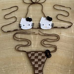 ชุดบิกินี่ถักโครเชต์สีชมพูลายการ์ตูนทำมือ Carnival แบบดันทรง ชุดว่ายน้ำผู้หญิง 2 ชิ้น แบบ Thong ด้านหน้า - Product Image 5