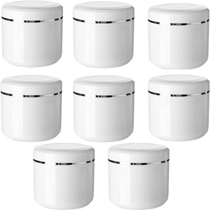 Pot en plastique PET blanc de 300 ml pour crème et essence, avec ligne dorée, options 100g, 200g, 300g, 400g, 500g pour cosmétiques - Product Image 1